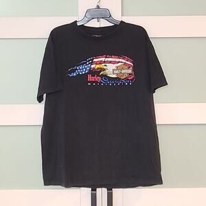Vintage Harley Davidson Tee XL Las Vegas Flag Eagle Holoubek T- Shirt USA Black